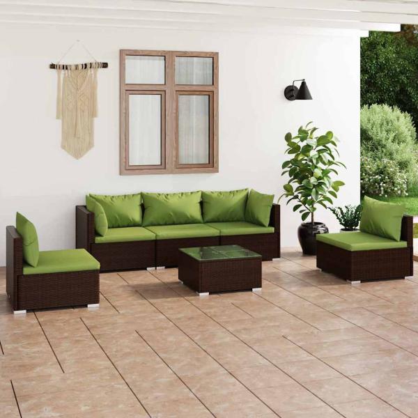 ARDEBO.de - 6-tlg. Garten-Lounge-Set mit Auflagen Poly Rattan Braun