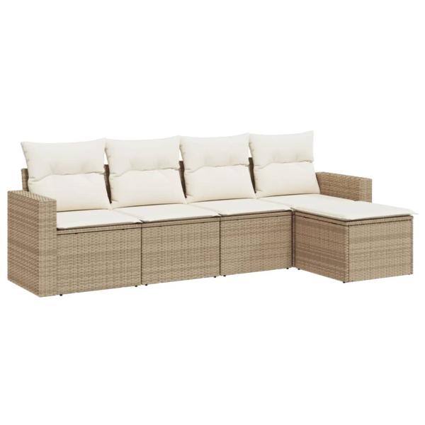 5-tlg. Garten-Sofagarnitur mit Kissen Beige Poly Rattan