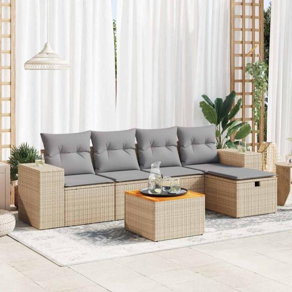 ARDEBO.de - 6-tlg. Garten-Sofagarnitur mit Kissen Beige Poly Rattan
