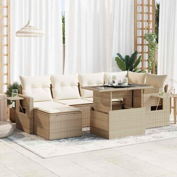 ARDEBO.de - 7-tlg. Garten-Sofagarnitur mit Kissen Beige Poly Rattan