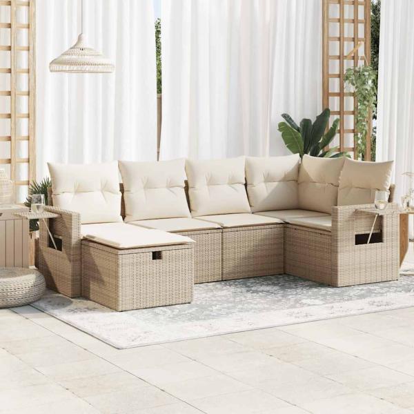 ARDEBO.de - 6-tlg. Garten-Sofagarnitur mit Kissen Beige Poly Rattan