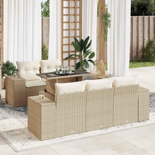 ARDEBO.de - 6-tlg. Garten-Sofagarnitur mit Kissen Beige Poly Rattan