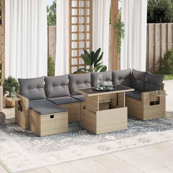 ARDEBO.de - 8-tlg. Garten-Sofagarnitur mit Kissen Beige Poly Rattan