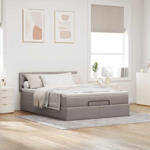 Ottoman-Bett mit Matratze Taupe 140x200 cm Stoff