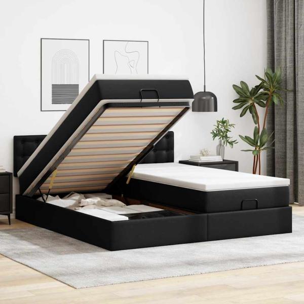 ARDEBO.de - Ottoman-Bett mit Matratzen & LEDs Schwarz 160x200 cm Kunstleder