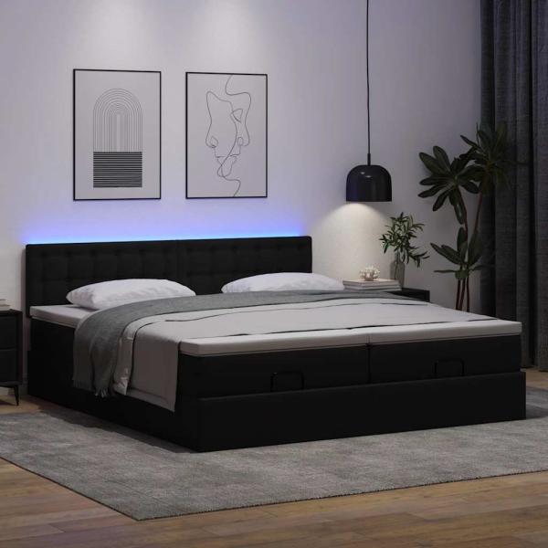 Ottoman-Bett mit Matratzen & LEDs Schwarz 160x200 cm Kunstleder
