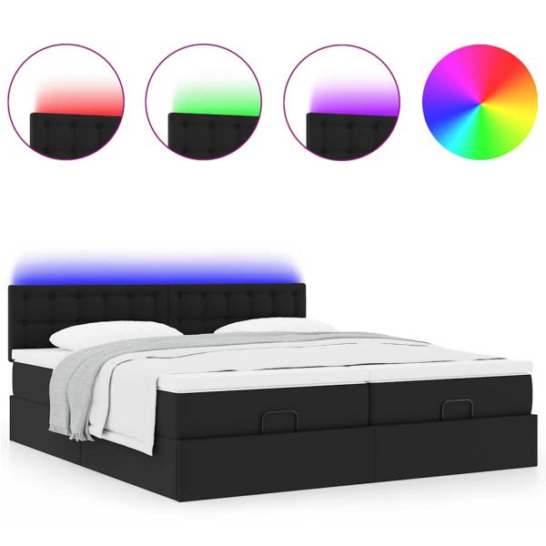 Ottoman-Bett mit Matratzen & LEDs Schwarz 160x200 cm Kunstleder