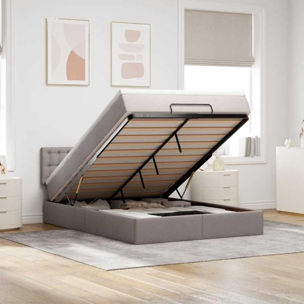 ARDEBO.de - Ottomane Bett mit Matratze & LEDs Taupe 140x200 cm Stoff