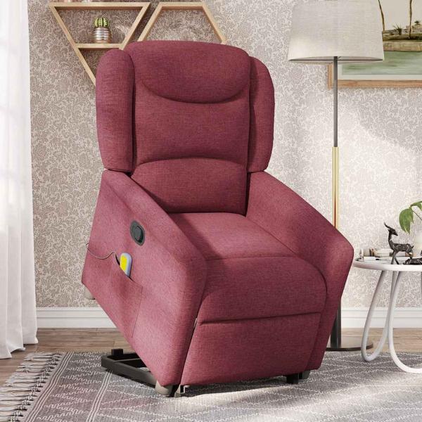 Massagesessel mit Aufstehhilfe Weinrot Stoff