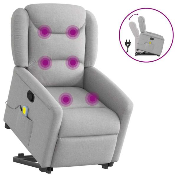 ARDEBO.de - Massagesessel mit Aufstehhilfe Wolkengrau Stoff