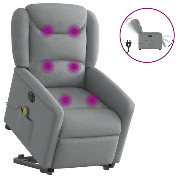 ARDEBO.de - Elektrischer Massagesessel mit Aufstehhilfe Hellgrau Stoff