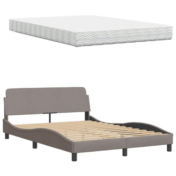 Bett mit Matratze "Hanko" Taupe 140x190 cm Stoff