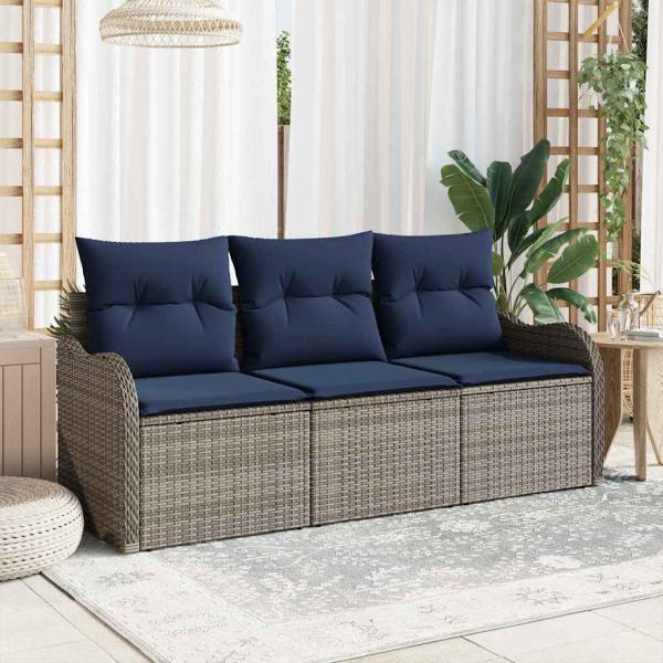 ARDEBO.de - Gartensofa-set 3 stk. Grau Poly-Rattan