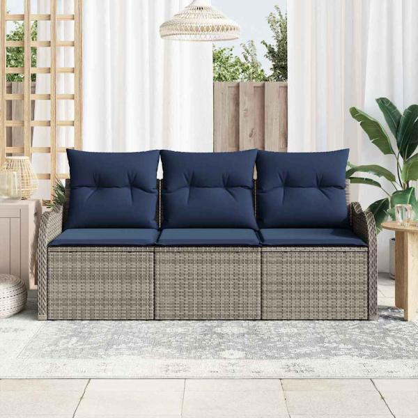 Gartensofa-set 3 stk. Grau Poly-Rattan