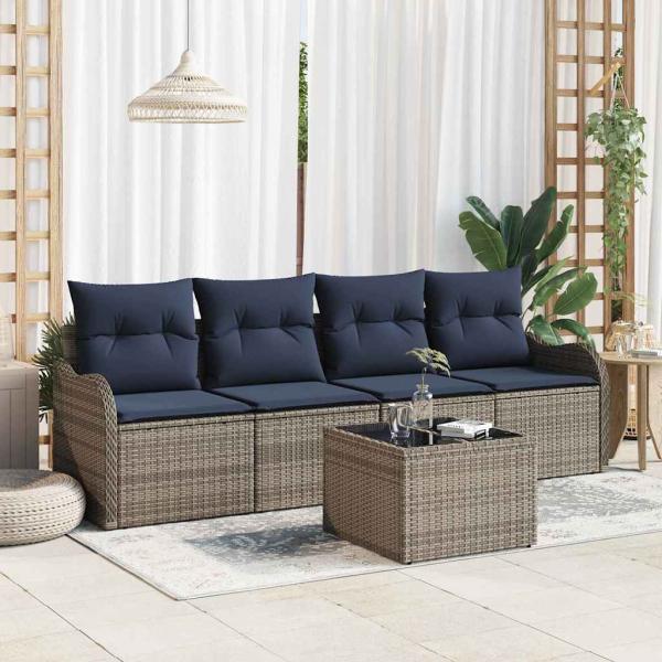 ARDEBO.de - Gartensofa-set 5 stk. Grau Poly-Rattan