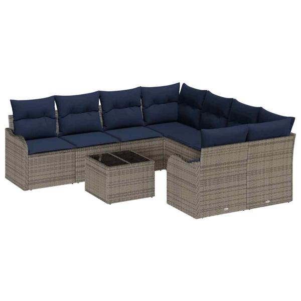 Gartensofa-set 9 stk. 8-Sitzanzahl Grau Poly-Rattan
