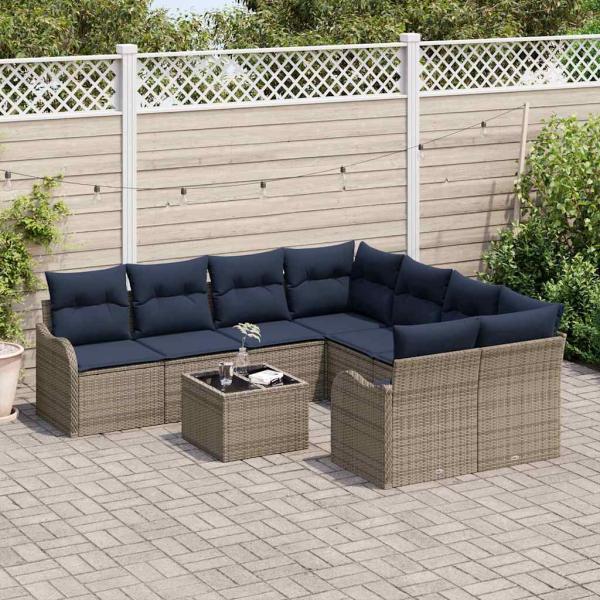 Gartensofa-set 9 stk. 8-Sitzanzahl Grau Poly-Rattan