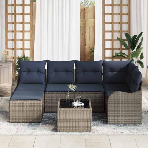 Gartensofa-set 7 stk. Grau Poly-Rattan