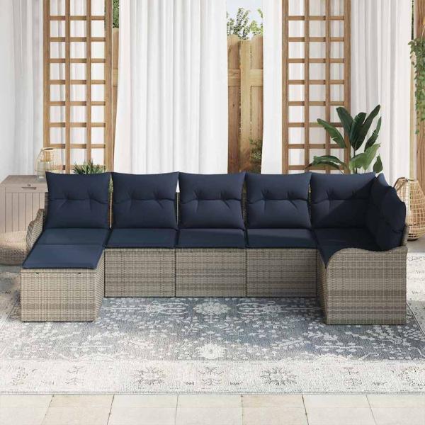 Gartensofa-set 7 stk. Grau Poly-Rattan