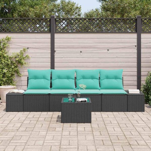 Sofa Set 5 stk. Schwarz [Synthetisch]: Poly Rattan