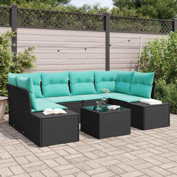 ARDEBO.de - Sofa Set 7 stk. Schwarz [Synthetisch]: Poly Rattan