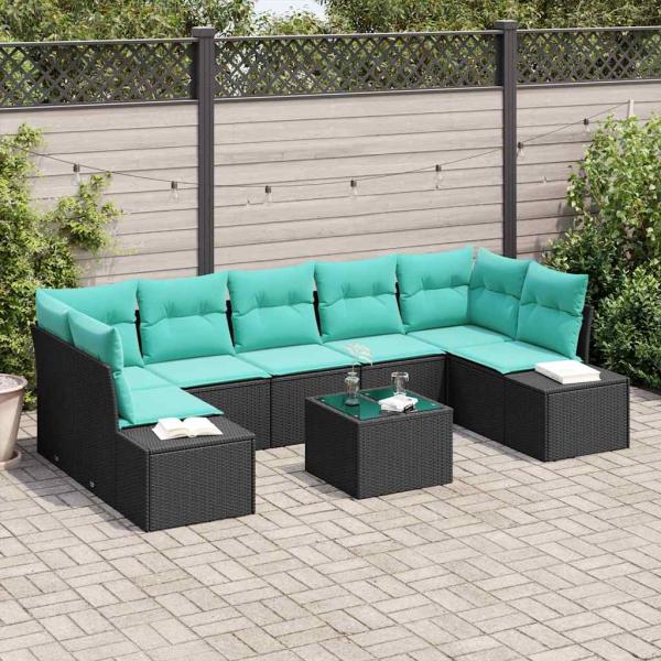 ARDEBO.de - Sofa Set 8 stk. Schwarz [Synthetisch]: Poly Rattan