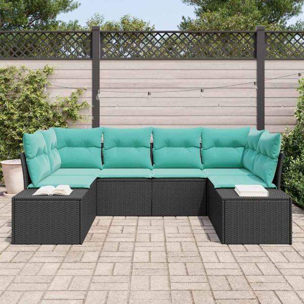 Gartensofa-set 6 stk. Schwarz Poly-Rattan