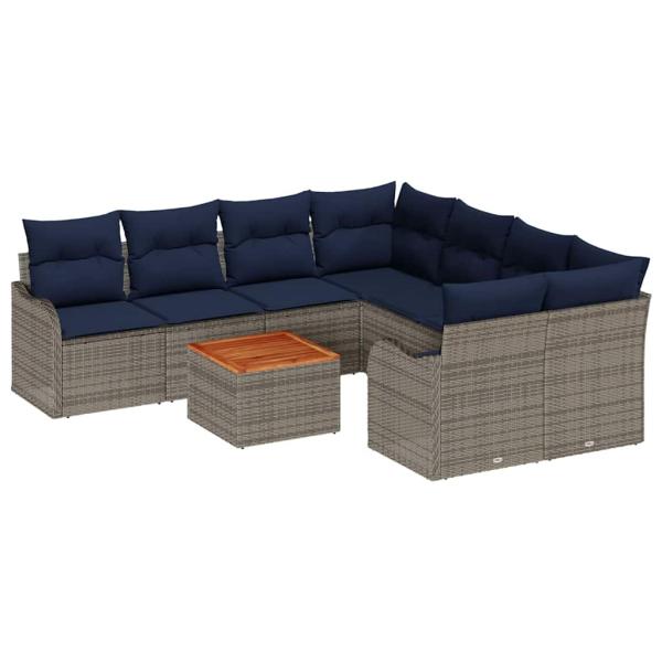 Gartensofa-set 9 stk. Grau Poly-Rattan