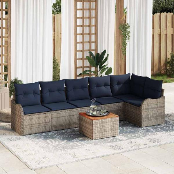 ARDEBO.de - Gartensofa-set 7 stk. Grau Poly-Rattan