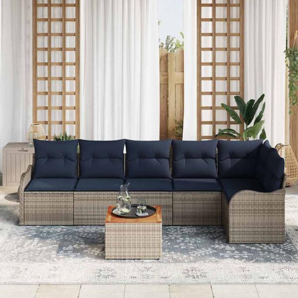 Gartensofa-set 7 stk. Grau Poly-Rattan