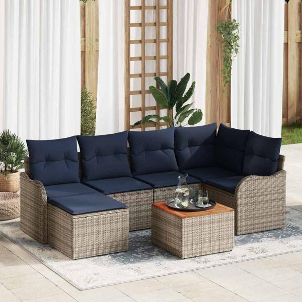 ARDEBO.de - Gartensofa-set 7 stk. Grau Poly-Rattan
