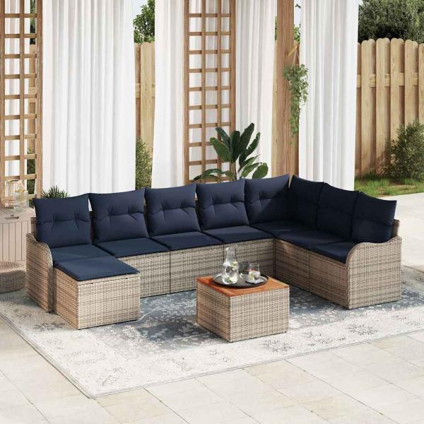 ARDEBO.de - Gartensofa-set 9 stk. Grau Poly-Rattan