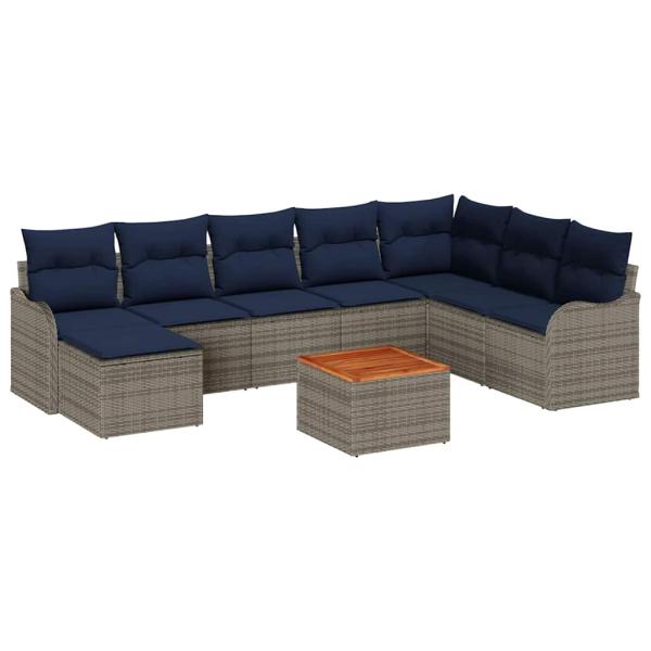 Gartensofa-set 9 stk. Grau Poly-Rattan