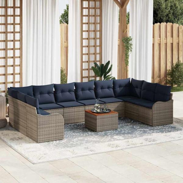 ARDEBO.de - Gartensofa-set 11 stk. Grau Poly-Rattan