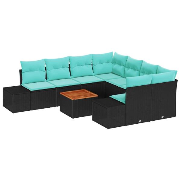 Gartensofa-set 9 stk. Schwarz Poly-Rattan
