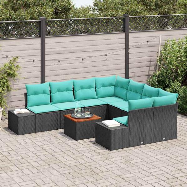 Gartensofa-set 9 stk. Schwarz Poly-Rattan
