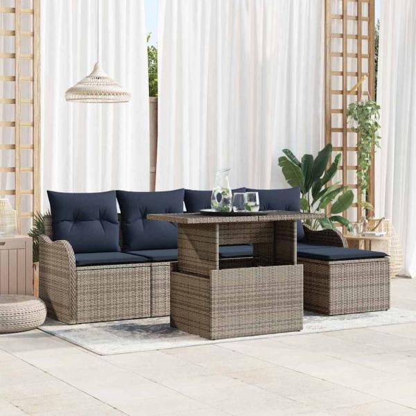 ARDEBO.de - Gartensofa-set 6 stk. Grau Poly-Rattan