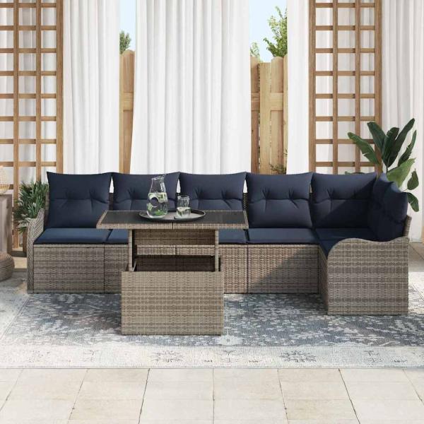 Gartensofa-set 7 stk. Grau Poly-Rattan