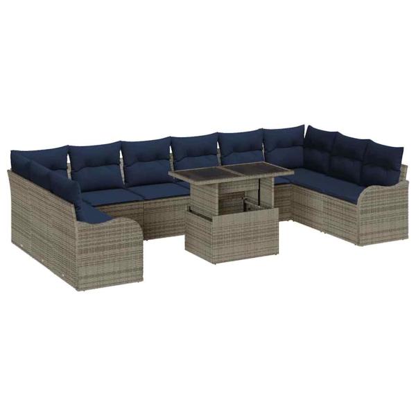 Gartensofa-set 11 stk. Grau Poly-Rattan