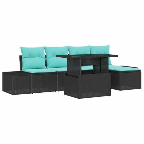Gartensofa-set 6 stk. Schwarz und Blau Poly-Rattan