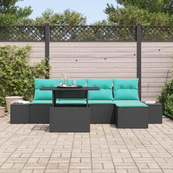 Gartensofa-set 6 stk. Schwarz und Blau Poly-Rattan