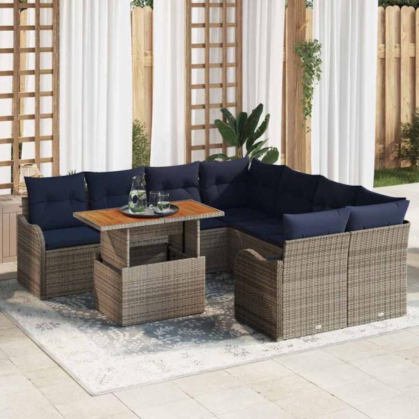 ARDEBO.de - Gartensofa-set 9 stk. 8-Sitzanzahl Grau und Marineblau