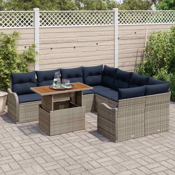 Gartensofa-set 9 stk. 8-Sitzanzahl Grau und Marineblau