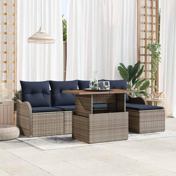 ARDEBO.de - Gartensofa-set 6 stk. Grau und Marineblau Poly-Rattan