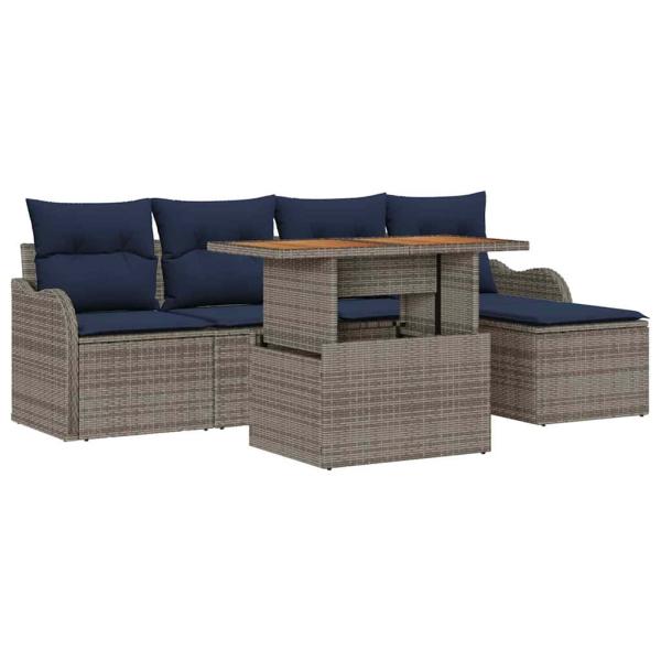 Gartensofa-set 6 stk. Grau und Marineblau Poly-Rattan