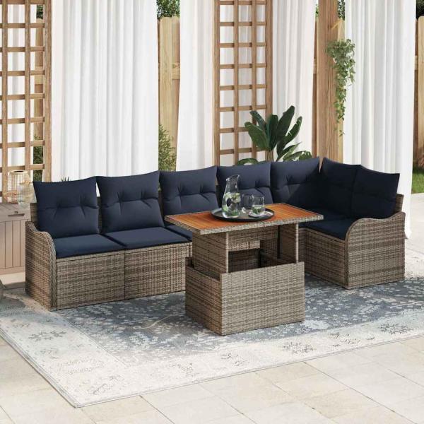 ARDEBO.de - Gartensofa-set 7 stk. 6-Sitzanzahl Grau und Marineblau
