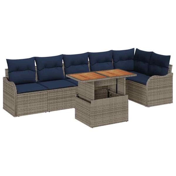 Gartensofa-set 7 stk. 6-Sitzanzahl Grau und Marineblau