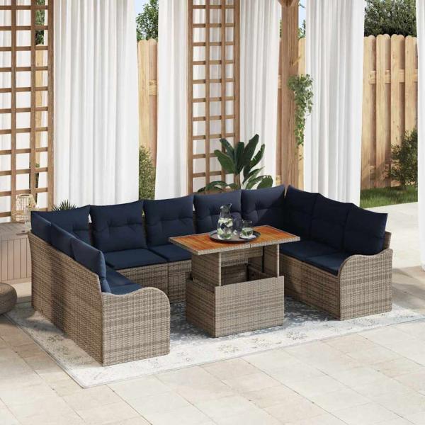 ARDEBO.de - Garten-Sofa-Set 10 stk. 9-Sitzanzahl Grau und Marineblau