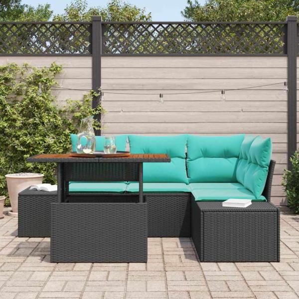Gartensofa-set 5 Stk. 4-Sitzanzahl Schwarz Poly-Rattan