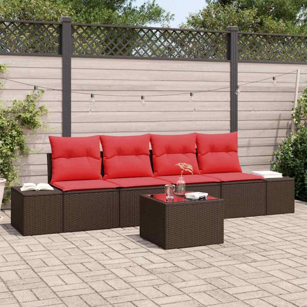 ARDEBO.de - Gartensofa-set 5 stk. Beige und Rot Poly-Rattan